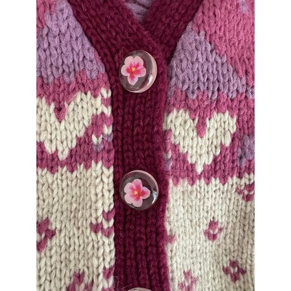 LoveShackFancy Deena Cardigan Sweater Prune heart flower wool alpaca size small - Picture 7 of 14